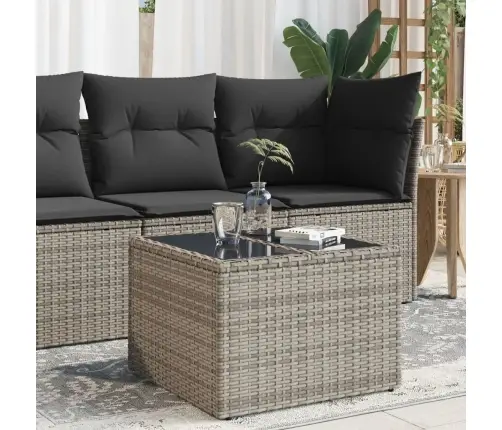 Dārza Galds Ar Stikla Virsmu, 55X55X37Cm, Pelēka Pe Rotangpalma Vidaxl