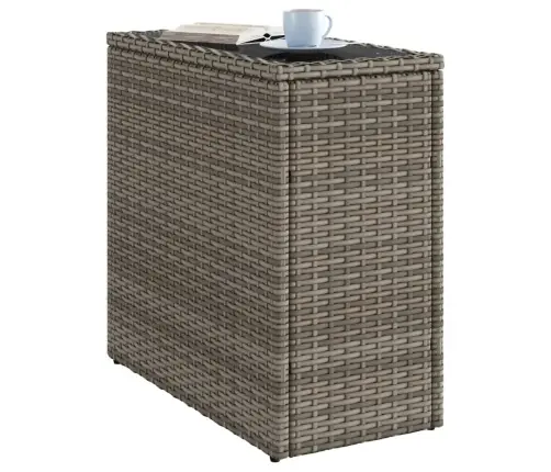 Dārza Galds, Stikla Virsma, 58X27,5X55Cm, Pelēka Pe Rotangpalma Vidaxl Dārza Galds, Stikla Virsma, 58X27,5X55Cm, Pelēka Pe Rotangpalma Vidaxl