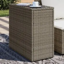 Dārza Galds, Stikla Virsma, 58X27,5X55Cm, Pelēka Pe Rotangpalma Vidaxl