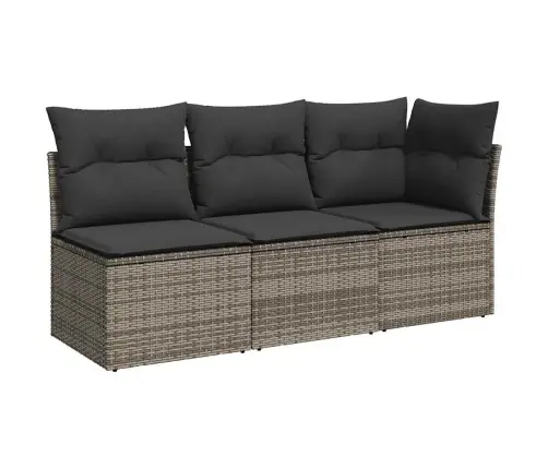 Trivietė Sodo Sofa Su Pagalvėlėmis, Pilkos Spalvos, Poliratanas Trivietė Sodo Sofa Su Pagalvėlėmis, Pilkos Spalvos, Poliratanas