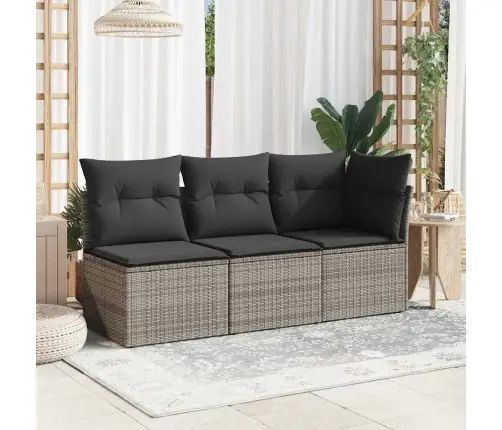 Trivietė Sodo Sofa Su Pagalvėlėmis, Pilkos Spalvos, Poliratanas Trivietė Sodo Sofa Su Pagalvėlėmis, Pilkos Spalvos, Poliratanas