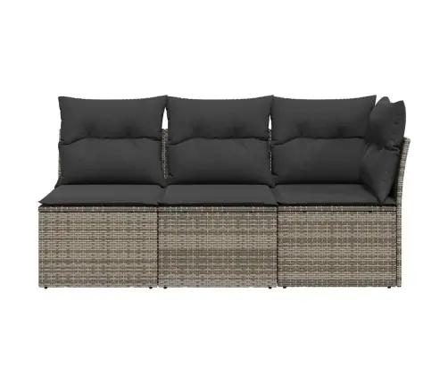 Trivietė Sodo Sofa Su Pagalvėlėmis, Pilkos Spalvos, Poliratanas Trivietė Sodo Sofa Su Pagalvėlėmis, Pilkos Spalvos, Poliratanas