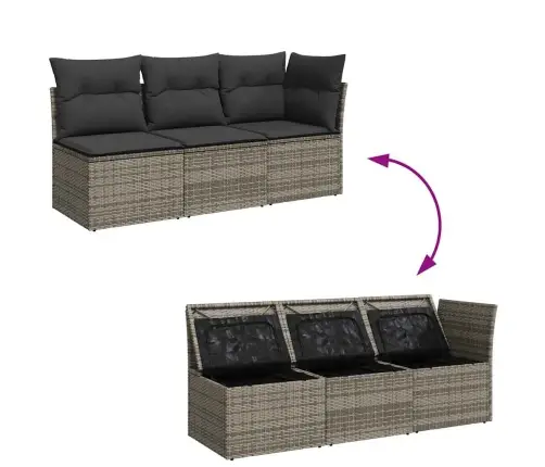 Trivietė Sodo Sofa Su Pagalvėlėmis, Pilkos Spalvos, Poliratanas Trivietė Sodo Sofa Su Pagalvėlėmis, Pilkos Spalvos, Poliratanas