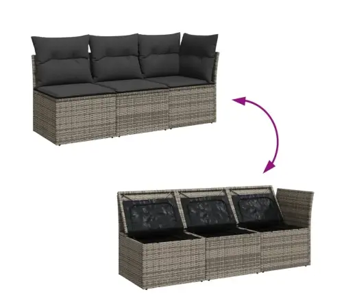 Trivietė Sodo Sofa Su Pagalvėlėmis, Pilkos Spalvos, Poliratanas Trivietė Sodo Sofa Su Pagalvėlėmis, Pilkos Spalvos, Poliratanas