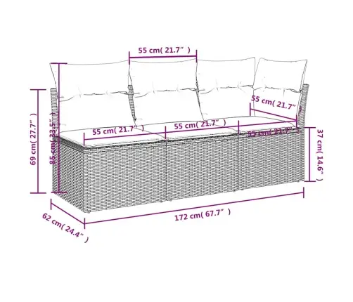 Trivietė Sodo Sofa Su Pagalvėlėmis, Pilkos Spalvos, Poliratanas Trivietė Sodo Sofa Su Pagalvėlėmis, Pilkos Spalvos, Poliratanas