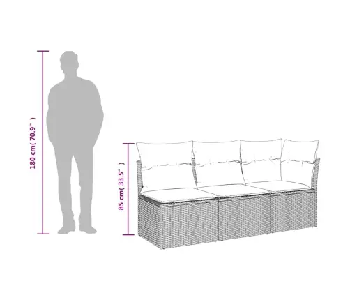 Trivietė Sodo Sofa Su Pagalvėlėmis, Pilkos Spalvos, Poliratanas Trivietė Sodo Sofa Su Pagalvėlėmis, Pilkos Spalvos, Poliratanas