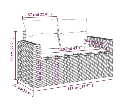 Divvietīgs Dārza Dīvāns Ar Matračiem, Pelēka Pe Rotangpalma Vidaxl