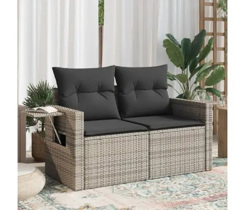 Divvietīgs Dārza Dīvāns Ar Matračiem, Pelēka Pe Rotangpalma Vidaxl