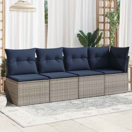 Dārza Dīvāns Ar Spilvenu Pelēka 227 X 62 X 69Cm Poliratāns Vidaxl