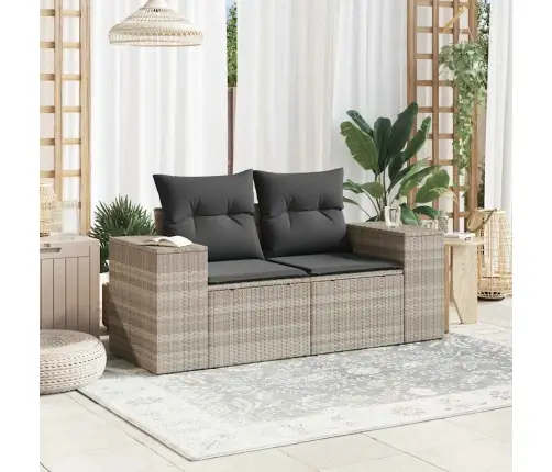 Dvivietė Sodo Sofa Su Pagalvėlėmis, Šviesiai Pilka, Poliratanas Dvivietė Sodo Sofa Su Pagalvėlėmis, Šviesiai Pilka, Poliratanas