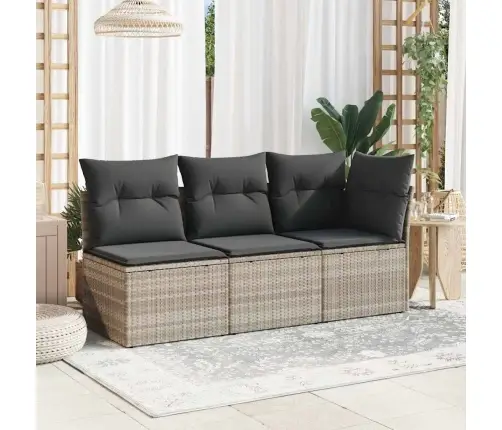 Trivietė Sodo Sofa Su Pagalvėlėmis, Šviesiai Pilka, Poliratanas Trivietė Sodo Sofa Su Pagalvėlėmis, Šviesiai Pilka, Poliratanas