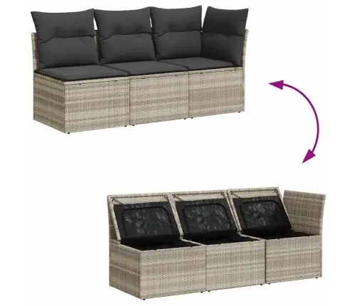 Trivietė Sodo Sofa Su Pagalvėlėmis, Šviesiai Pilka, Poliratanas Trivietė Sodo Sofa Su Pagalvėlėmis, Šviesiai Pilka, Poliratanas