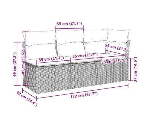 Trivietė Sodo Sofa Su Pagalvėlėmis, Šviesiai Pilka, Poliratanas Trivietė Sodo Sofa Su Pagalvėlėmis, Šviesiai Pilka, Poliratanas