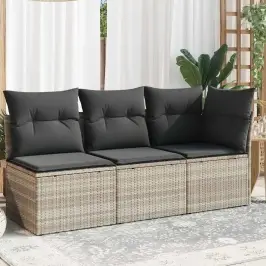 Trivietė Sodo Sofa Su Pagalvėlėmis, Šviesiai Pilka, Poliratanas