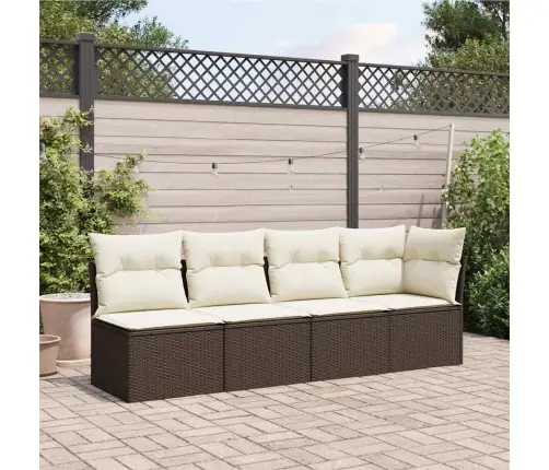 Keturvietė Sodo Sofa Su Pagalvėlėmis, Ruda, Poliratanas