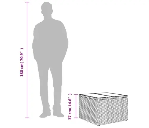 Dārza Galds Ar Stikla Virsmu, 55X55X37Cm, Brūns Pe Rotangpalma Vidaxl