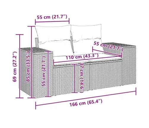 Dvivietė Sodo Sofa Su Pagalvėlėmis, Rudos Spalvos, Poliratanas