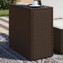 Dārza Galds, Stikla Virsma, 58X27,5X55 Cm, Brūns Pe Rotangpalma Vidaxl