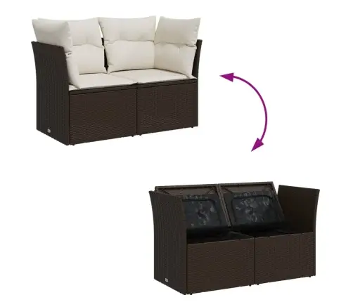 Dvivietė Sodo Sofa Su Pagalvėlėmis, Rudos Spalvos, Poliratanas