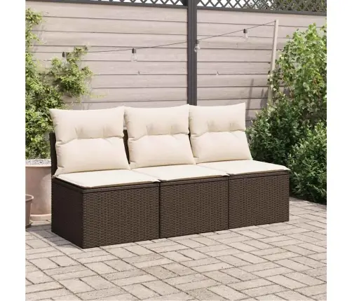 Trivietė Sodo Sofa Su Pagalvėlėmis, Ruda, Poliratanas