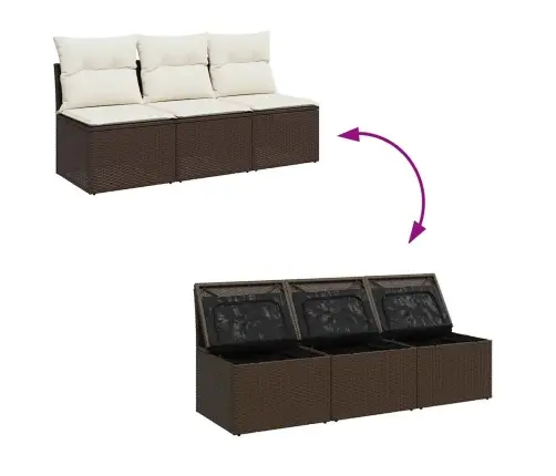 Trivietė Sodo Sofa Su Pagalvėlėmis, Ruda, Poliratanas