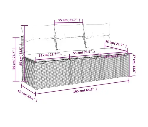 Trivietė Sodo Sofa Su Pagalvėlėmis, Ruda, Poliratanas
