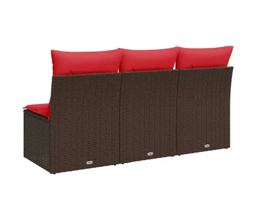 Dārza Dīvāns Ar Spilveniem, Trīsvietīgs, Brūns Polietilēna Rotangpalmas Audums Vidaxl