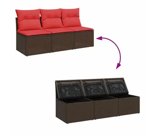 Dārza Dīvāns Ar Spilveniem, Trīsvietīgs, Brūns Polietilēna Rotangpalmas Audums Vidaxl