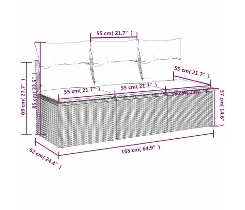 Sodo Sofa Su Pagalvėlėmis, 3 Sėdimos Vietos, Ruda, Polirotangas