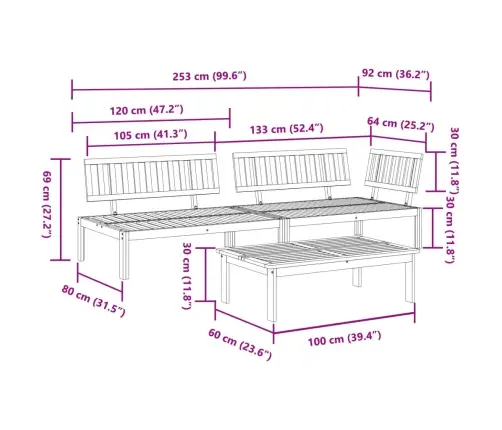 Trīsdaļīgs Dārza Palešu Dīvāns, Akācijas Masīvkoks Vidaxl