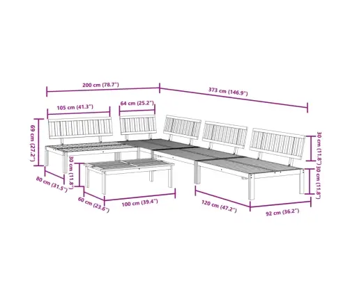 Sodo Sofos Komplektas Iš Palečių, 5 Dalių, Akacijos Masyvas