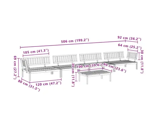 Sodo Sofos Komplektas Iš Palečių, 5 Dalių, Akacijos Masyvas