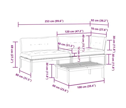 Sofos Komplektas Iš Palečių Su Pagalvėlėmis, 3 Dalių, Akacija