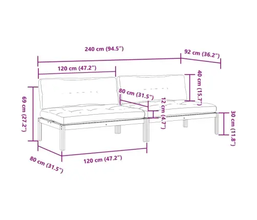Vidurinės Sofos Dalys Iš Palečių Su Pagalvėmis, 2Vnt., Akacija