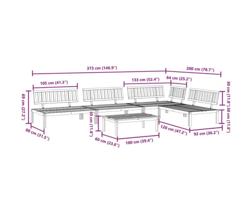 5-Daļīgs Dārza Palešu Dīvāns, Akācijas Masīvkoks Vidaxl