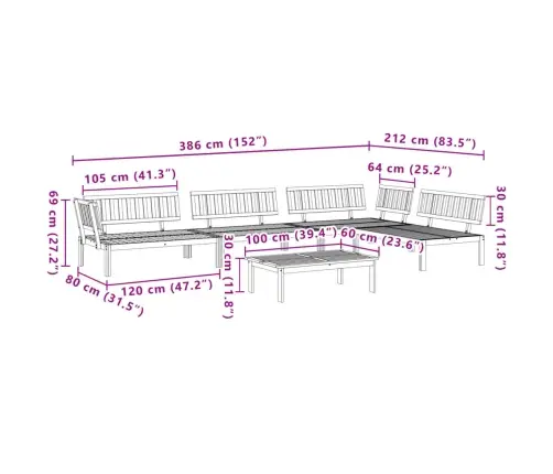 5-Daļīgs Dārza Palešu Dīvāns, Akācijas Masīvkoks Vidaxl