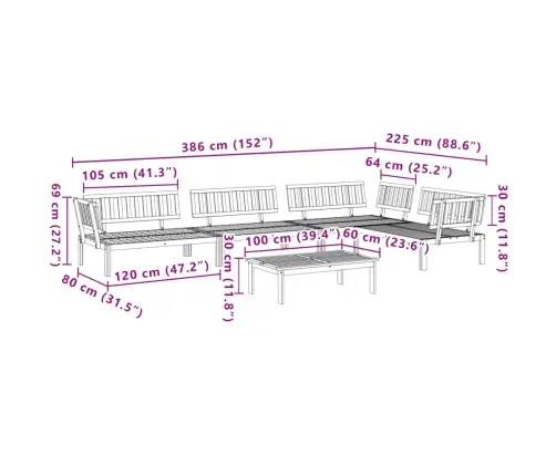 5-Daļīgs Dārza Palešu Dīvāns, Akācijas Masīvkoks Vidaxl