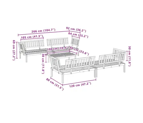 5-Daļīgs Dārza Palešu Dīvāns, Akācijas Masīvkoks Vidaxl