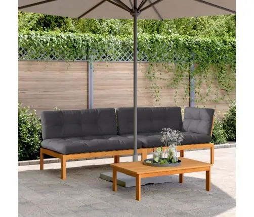 Trīsdaļīgs Dārza Palešu Dīvāns, Spilveni, Akācijas Masīvkoks Vidaxl