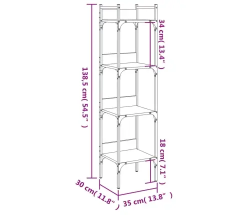 Raamaturiiul 4-Korruseline, Pruun Tamm, 35X30X138,5 Cm
