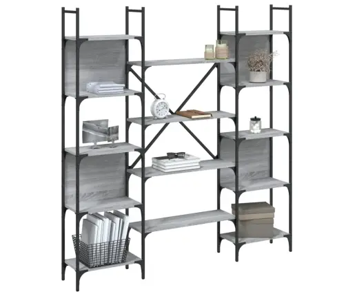 Knygų Lentyna, Pilka Ąžuolo, 155,5X24X166,5cm Apdirbta Mediena