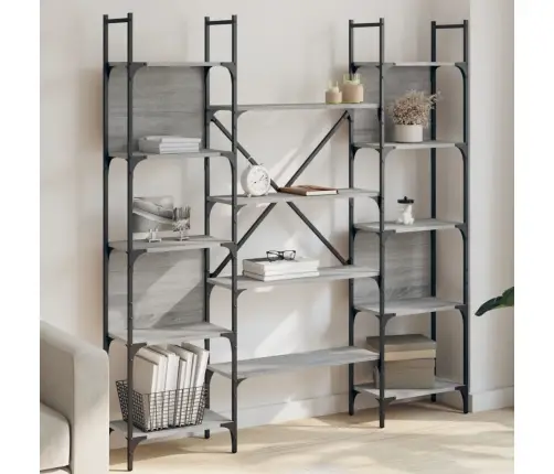 Knygų Lentyna, Pilka Ąžuolo, 155,5X24X166,5cm Apdirbta Mediena