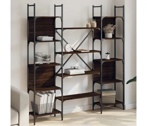 Knygų Lentyna, Ruda Ąžuolo, 155,5X24X166,5cm Apdirbta Mediena