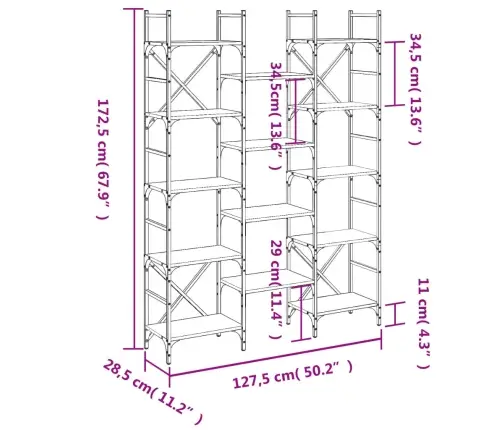Knygų Lentyna, Ruda Ąžuolo, 127,5X28,5X172,5cm Mediena