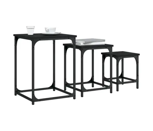 Kafijas Galdiņi, 3 Gab., Sabīdāmi, Melni, Inženierijas Koks Vidaxl