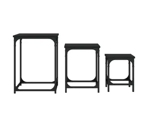 Kafijas Galdiņi, 3 Gab., Sabīdāmi, Melni, Inženierijas Koks Vidaxl