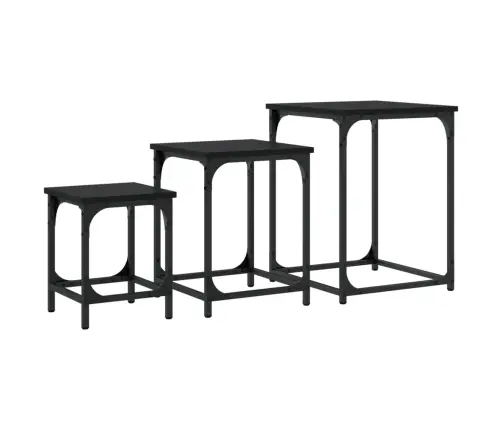 Kafijas Galdiņi, 3 Gab., Sabīdāmi, Melni, Inženierijas Koks Vidaxl