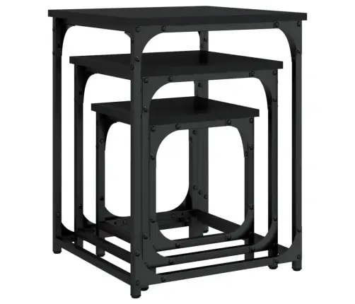 Kafijas Galdiņi, 3 Gab., Sabīdāmi, Melni, Inženierijas Koks Vidaxl