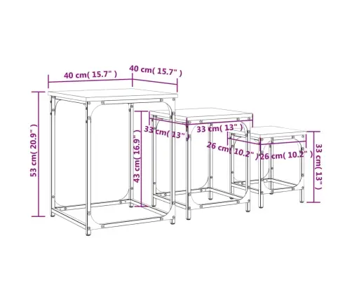Kafijas Galdiņi, 3 Gab., Sabīdāmi, Melni, Inženierijas Koks Vidaxl