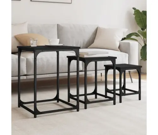 Kafijas Galdiņi, 3 Gab., Sabīdāmi, Melni, Inženierijas Koks Vidaxl